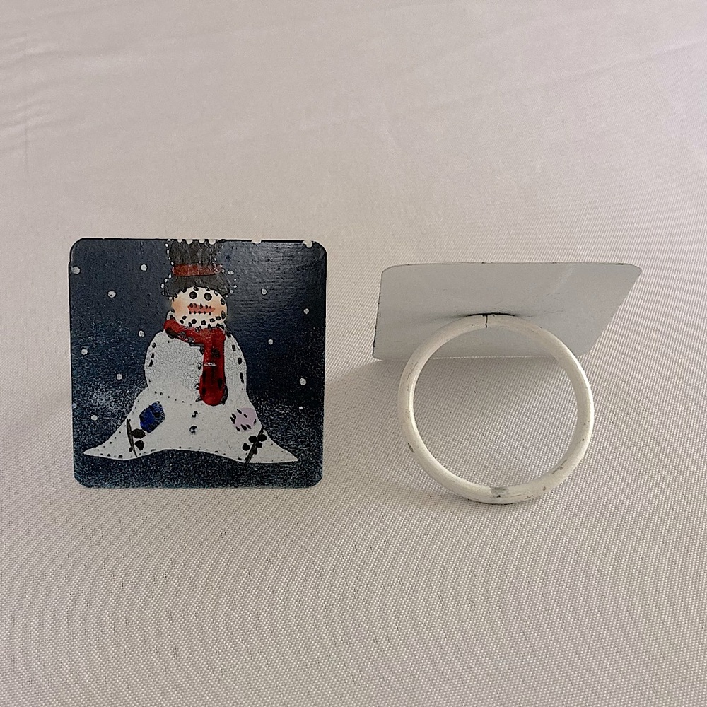 ⭐️ Vintage Hand Painted Metal Snowmen Napkin Holders Christmas Napkin Holders